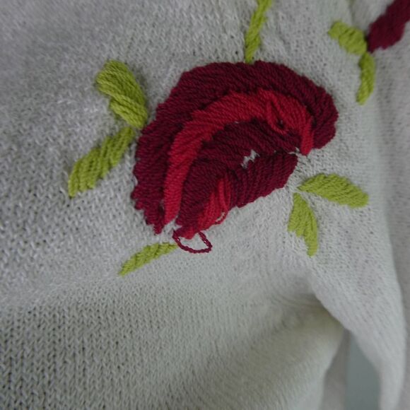 Como Petite Vintage Lightweight Button Front Cardigan Sweater Embroidered Floral - Picture 5 of 9